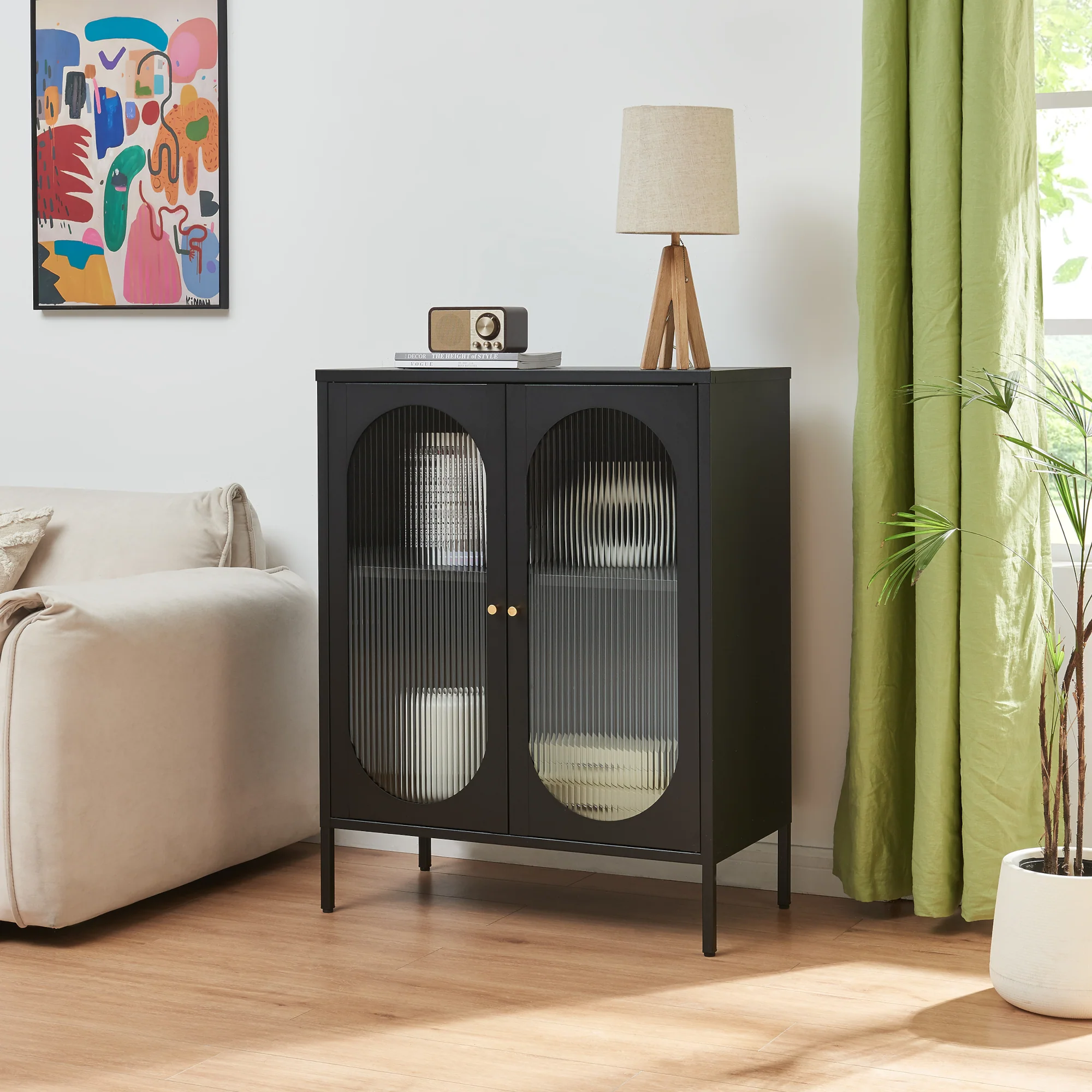 Kredens Karlskrona 102x80x40 cm czarny mat [en.casa]