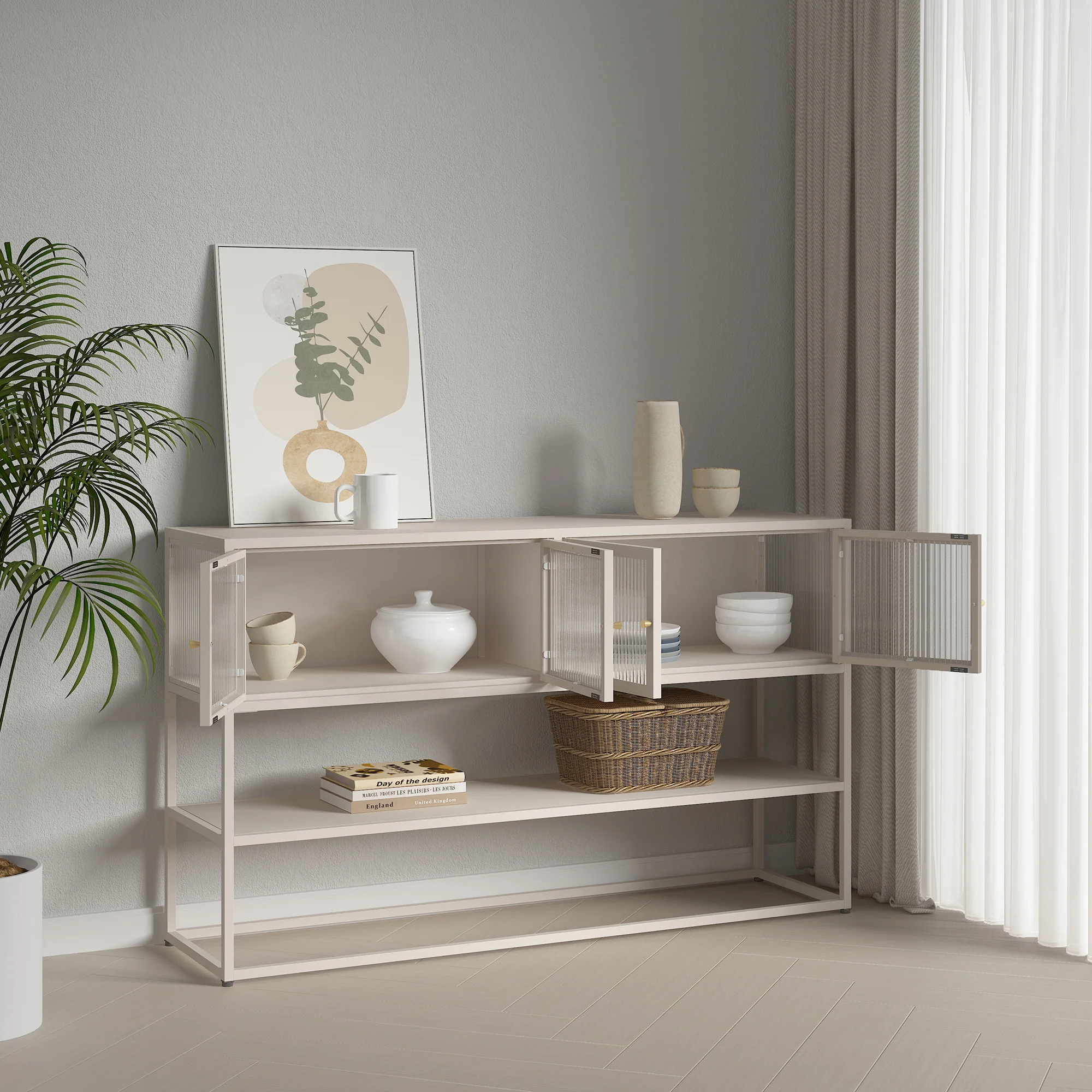 Sideboard Säkylä z 4 szklanymi drzwiami 150x38x90 cm stal [en.casa] - Image 3