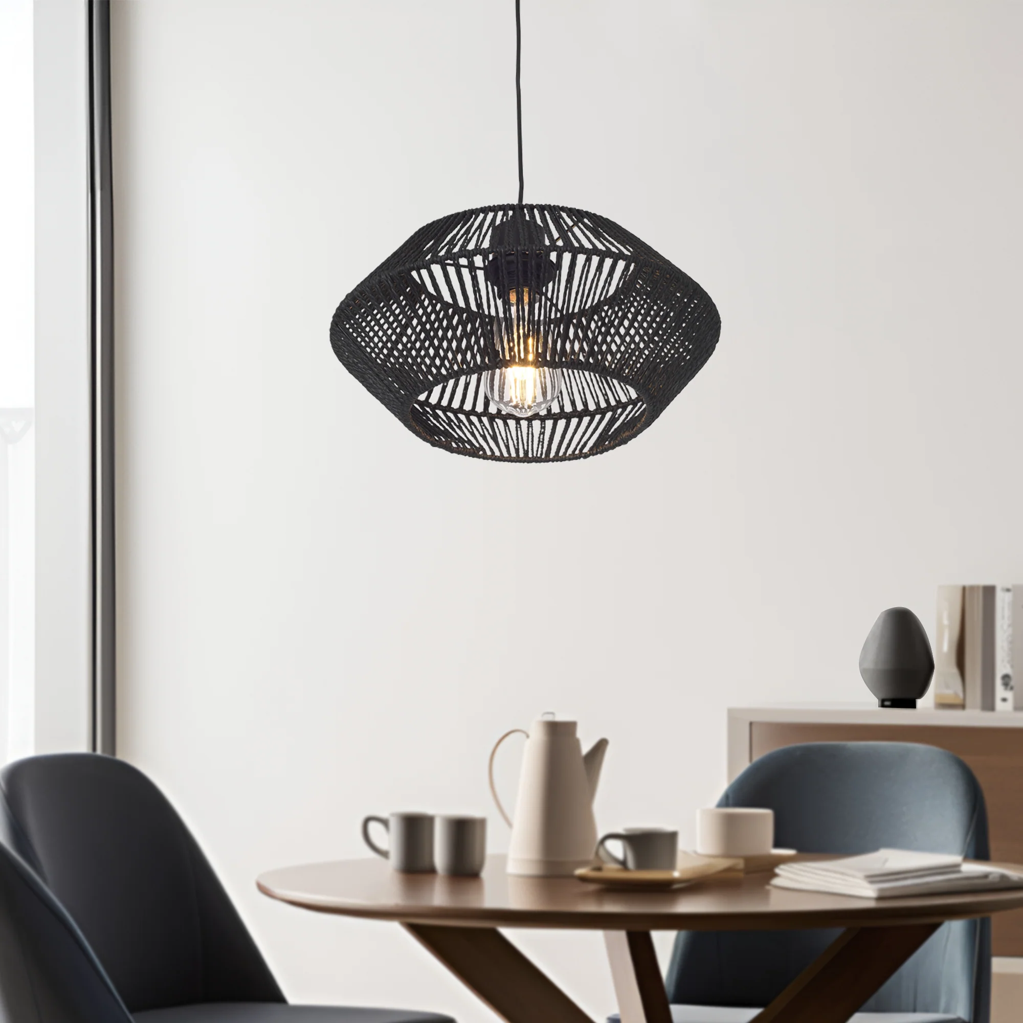 Lampa wisząca Amersham metal+rattan czarny [lux.pro]