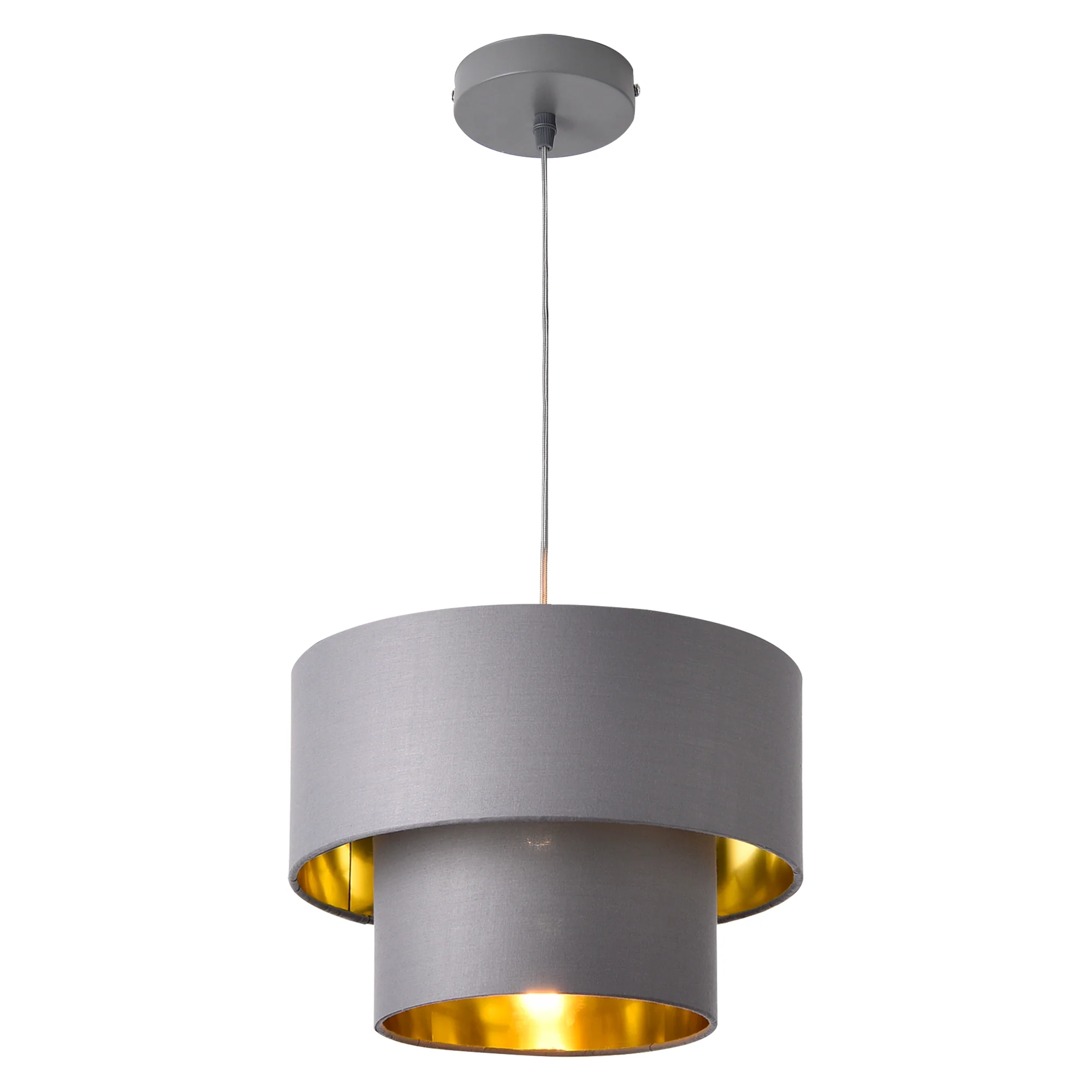 Lampa wisząca Lopar E27 metal tkanina szaro-złoty lux.pro - Image 3