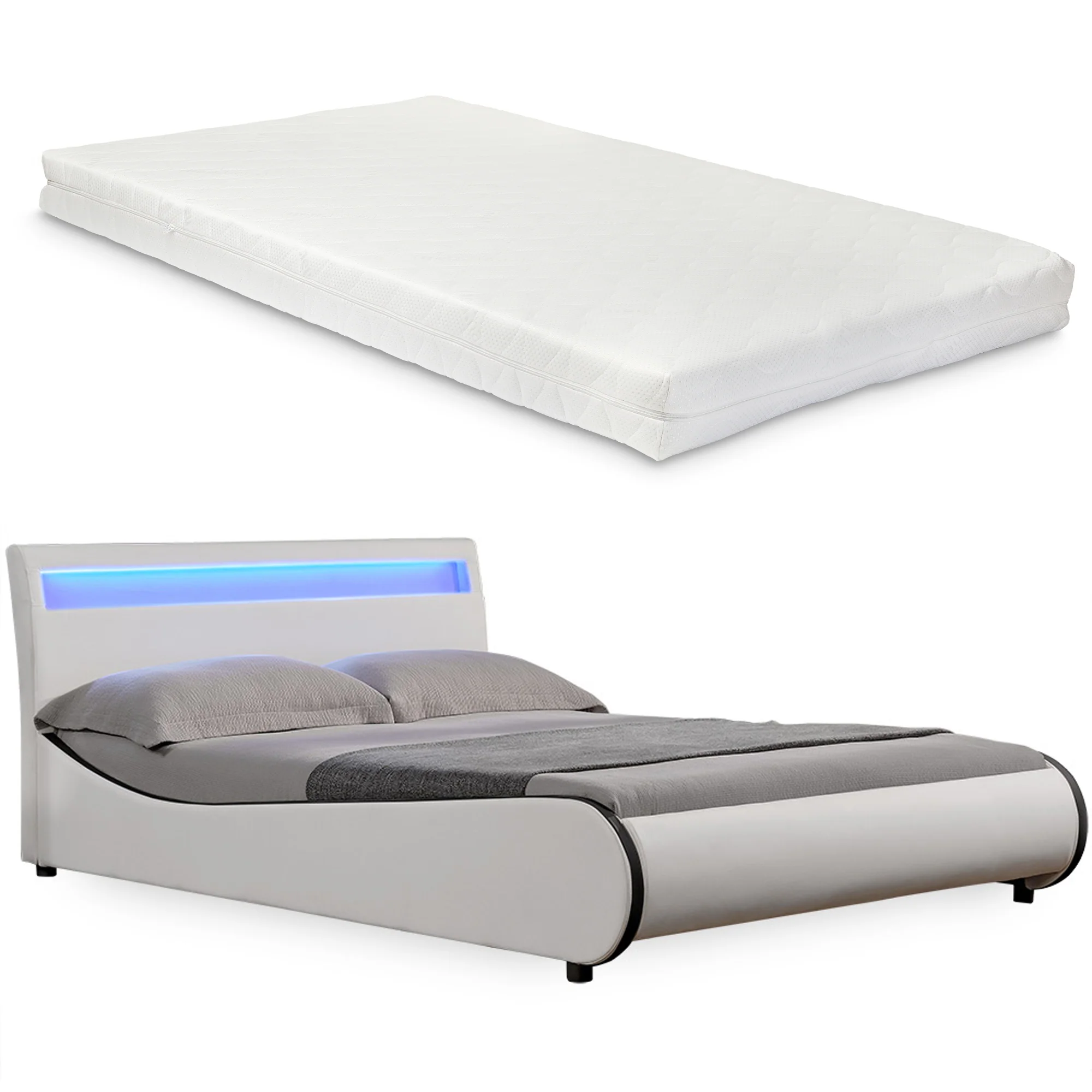 Łóżko rama tapicerowana LED + materac - Image 17