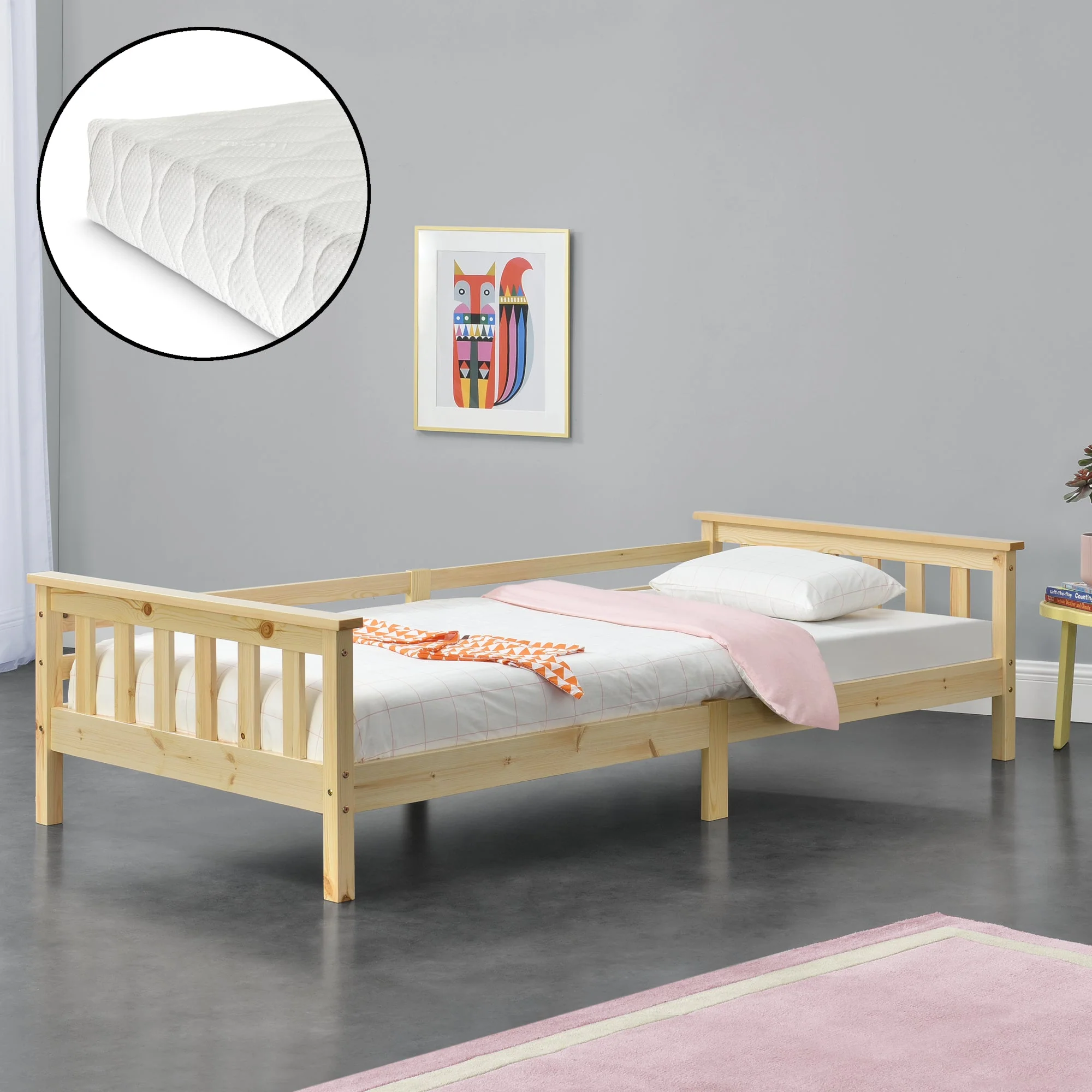 Łóżko dziecięce Nuuk z materacem z zimnej pianki w różnych kolorach i rozmiarach [en cas. Kolory i rozmiary [en.casa] - Image 11