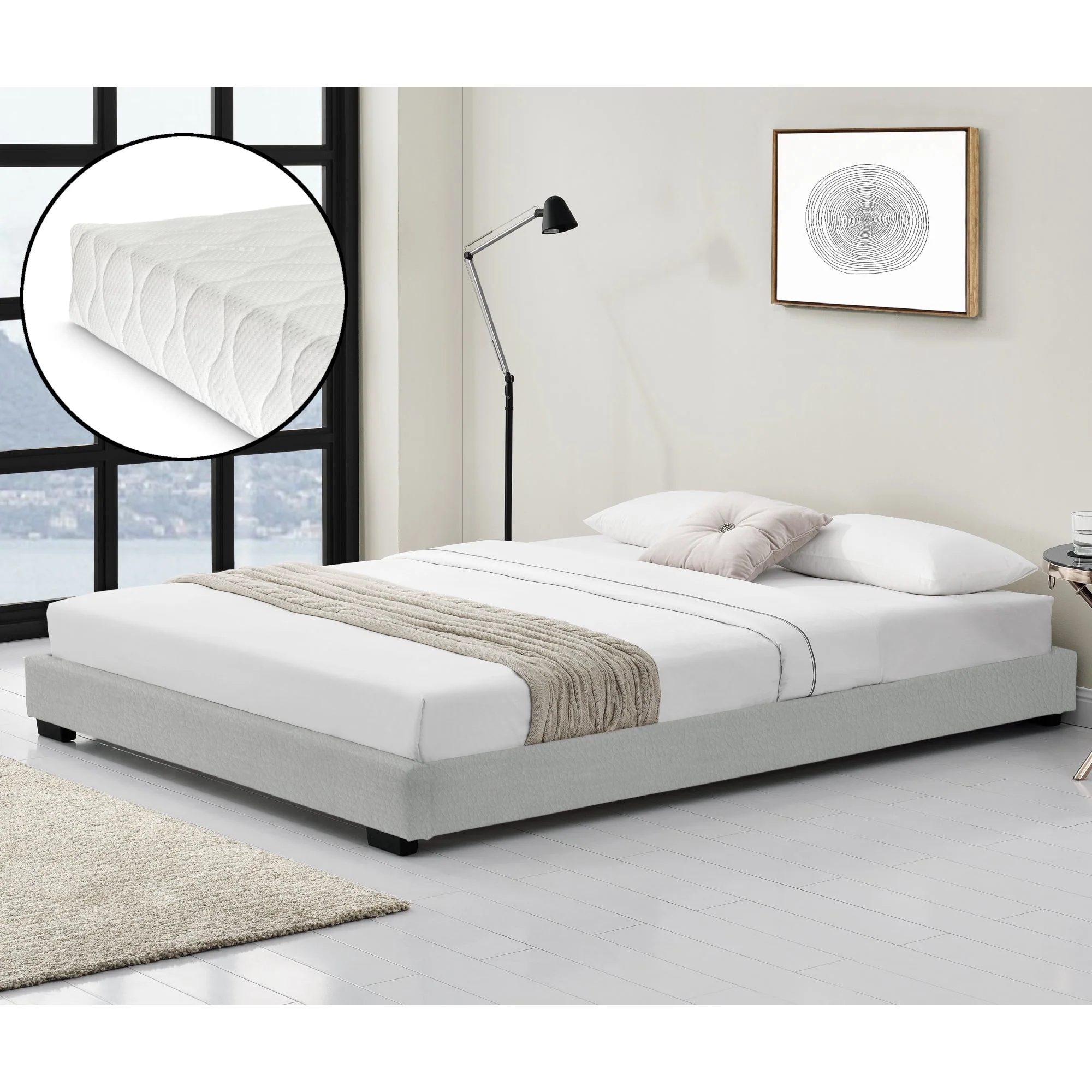 Łóżko tapicerowane Solingen ze sztucznej skóry z materacem z zimnej pianki 90x200 cm Corium - Image 15