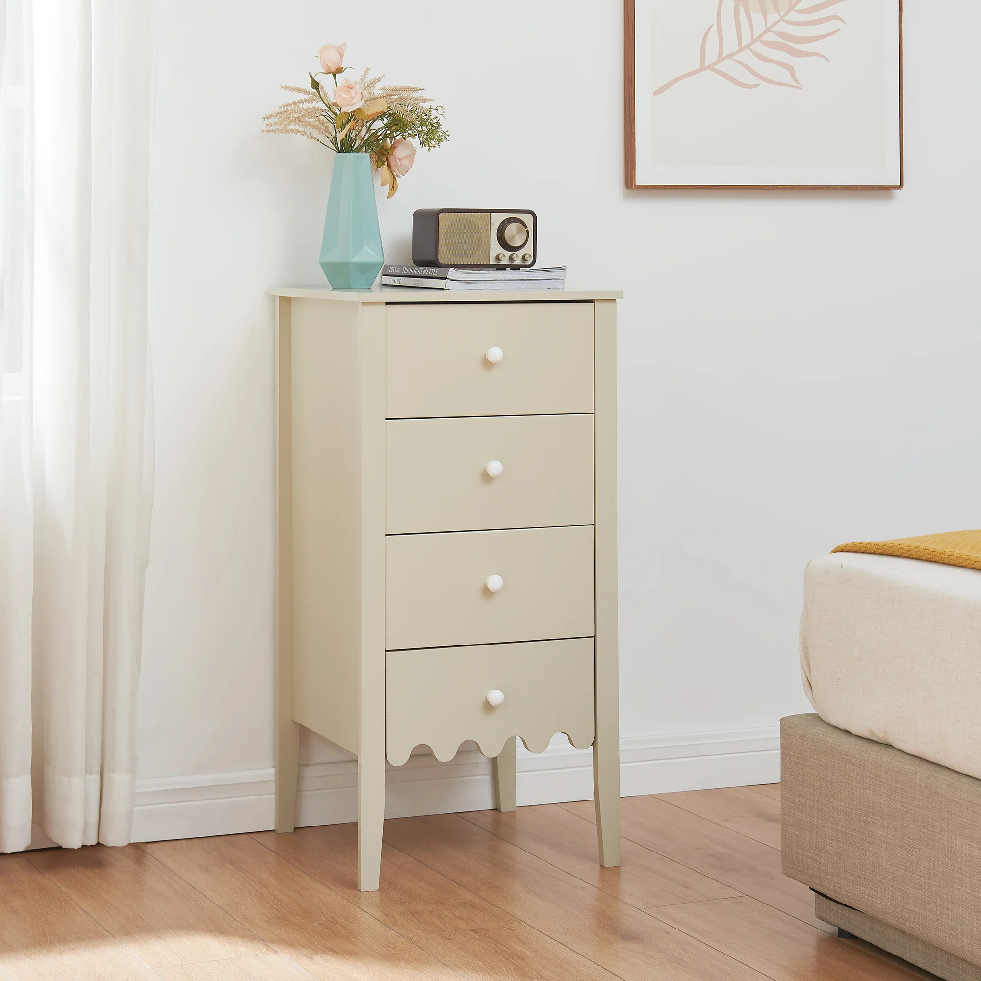 Luspoo komoda z 4 szufladami 82x40x40 cm kremowa biel [en.casa]