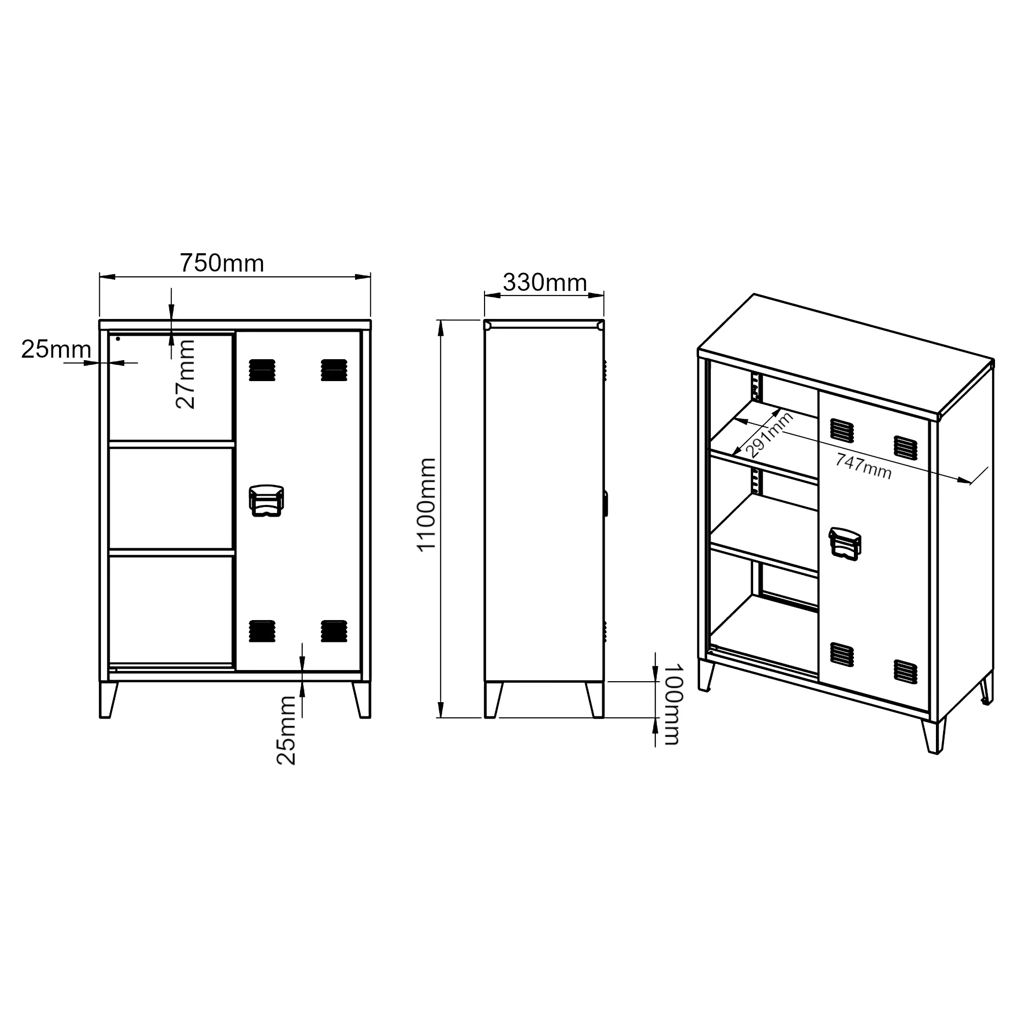 Metalowa szafka Oripää 110x75x33 cm czarna [en.casa] - Image 3