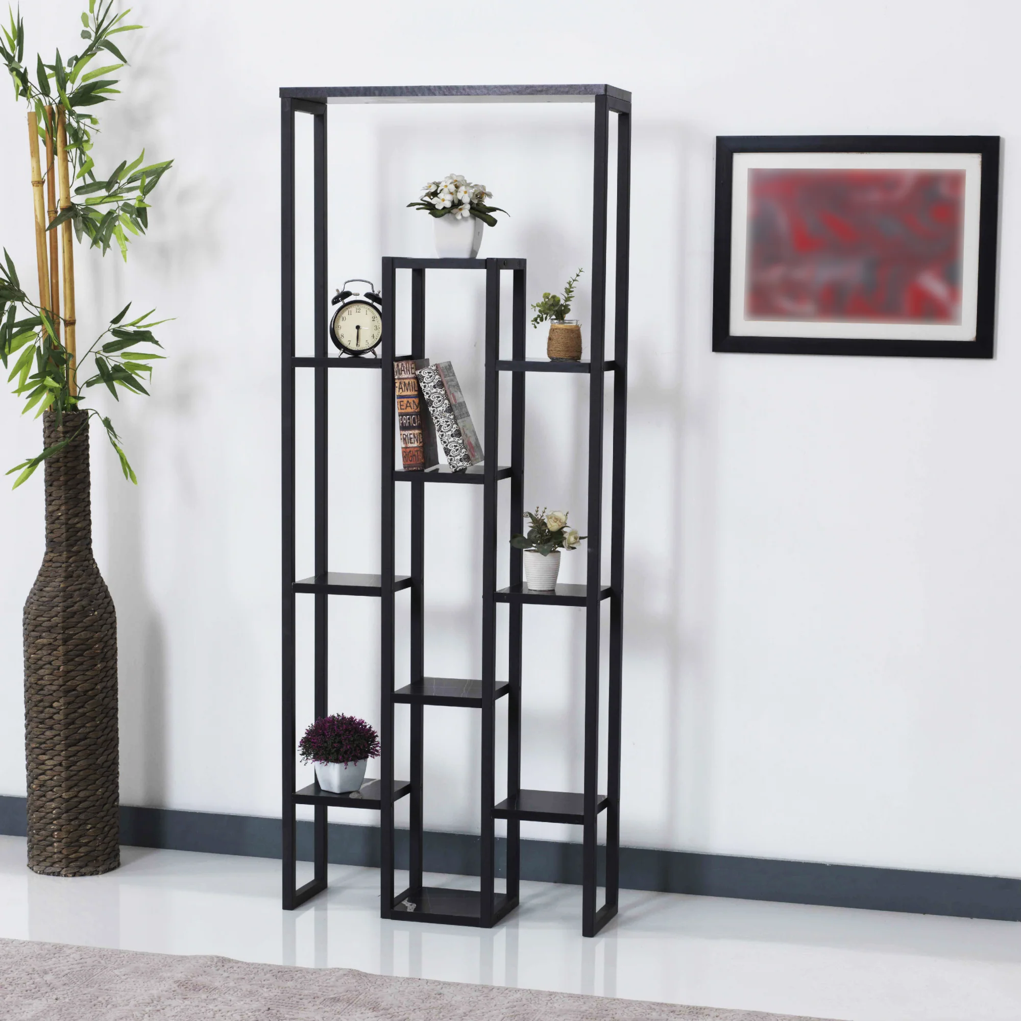 Półka na rośliny Blaavandshuk 150 x 60 x 19 cm czarny / marmurowy wygląd [en.casa]