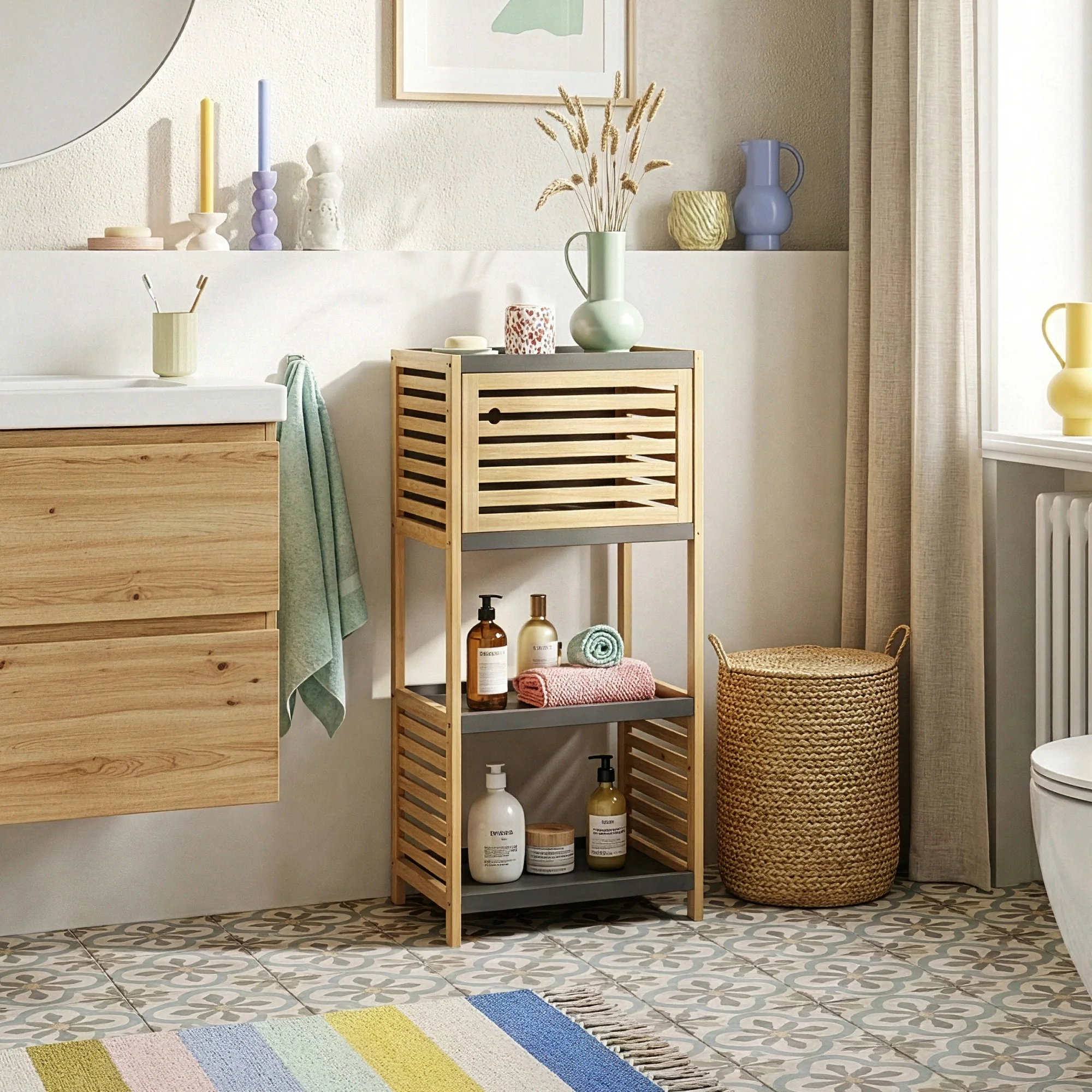 Regał łazienkowy Kydesby bambus naturalny/szary [en.casa] - Image 3