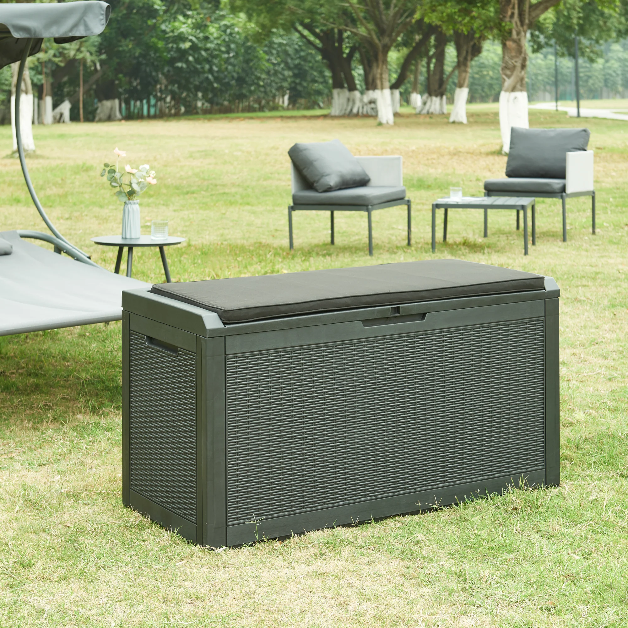 Schowek Atella 122x545x65cm czarny rattan [casa.pro]