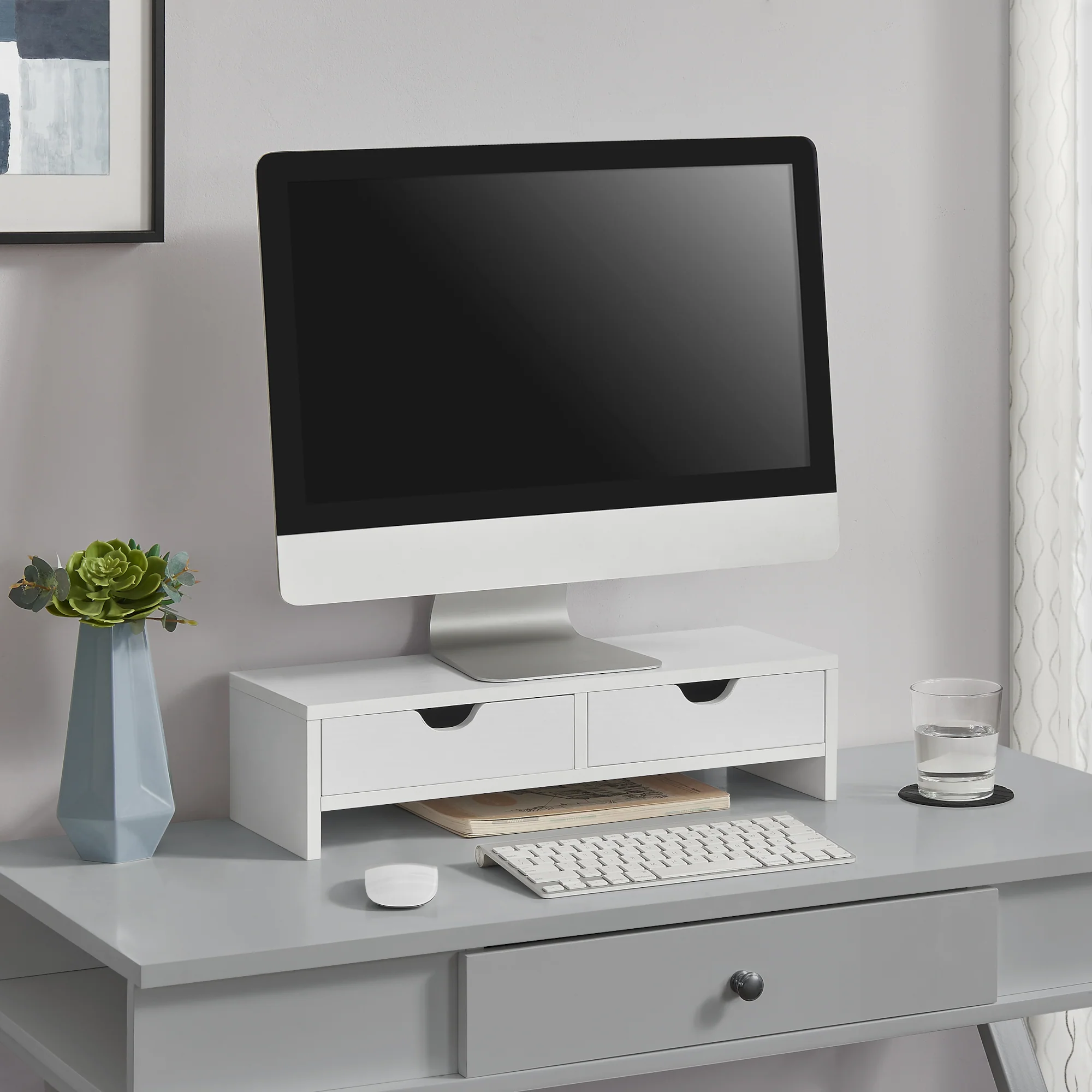 Stojak na monitor Mänttä z 2 szufladami 50x18x13cm w różnych kolorach kolory [en.casa]
