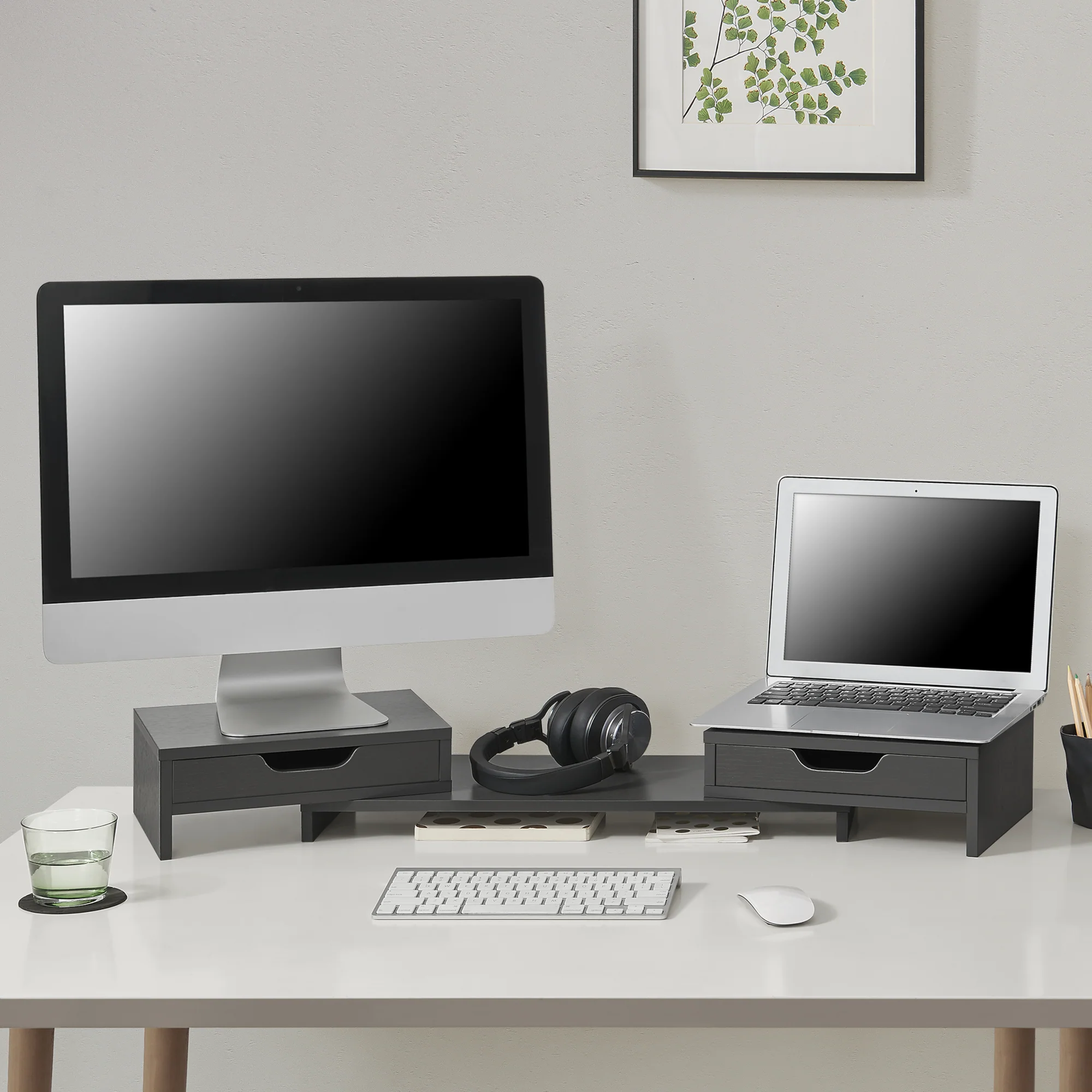 Stojak na monitor Marttila z 2 szufladami 60x22x11cm w różnych kolorach kolory [en.casa] - Image 3