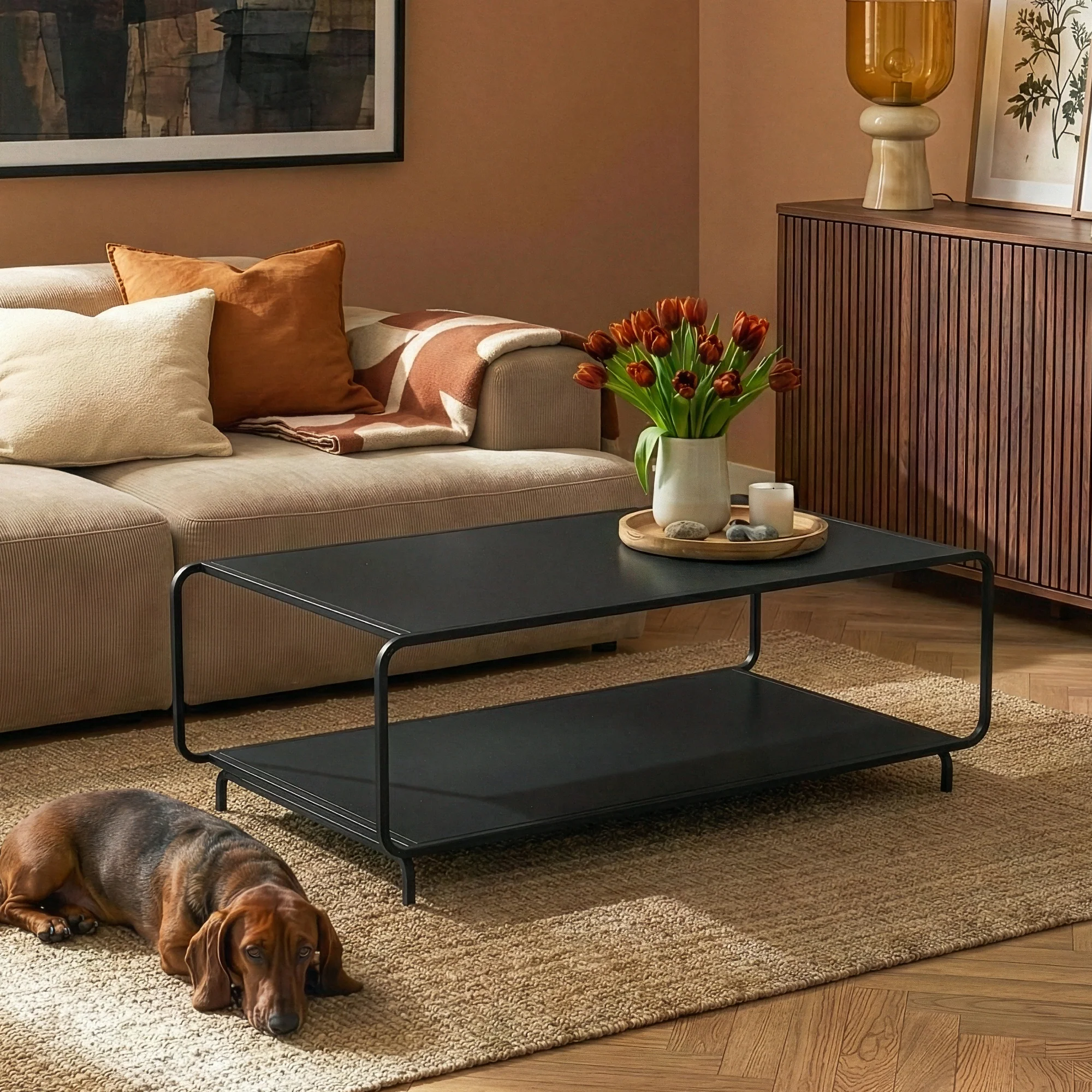 Stolik kawowy Færder 115x50x45 cm stal czarna [en.casa]