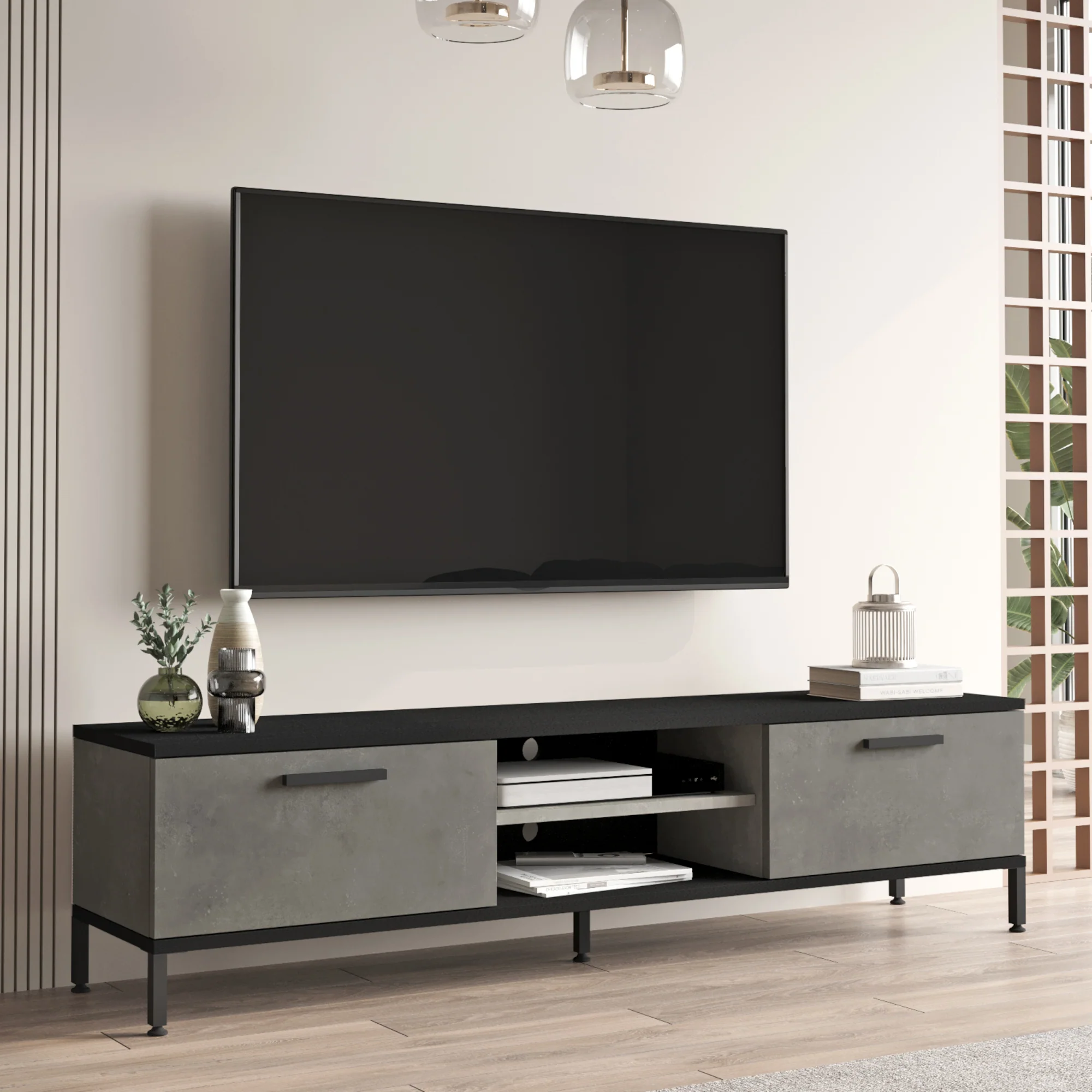 Stolik RTV Lempäälä z 2 półkami 160 x 35 x 39 cm w różnych kolorach [en.casa] - Image 3