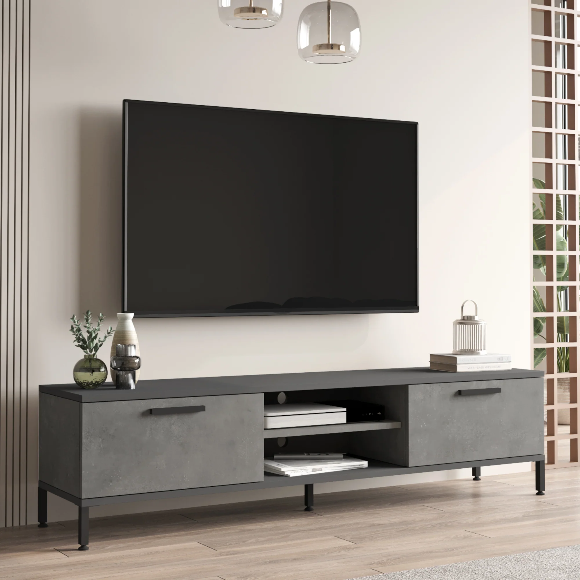Stolik RTV Lempäälä z 2 półkami 160 x 35 x 39 cm w różnych kolorach [en.casa] - Image 4