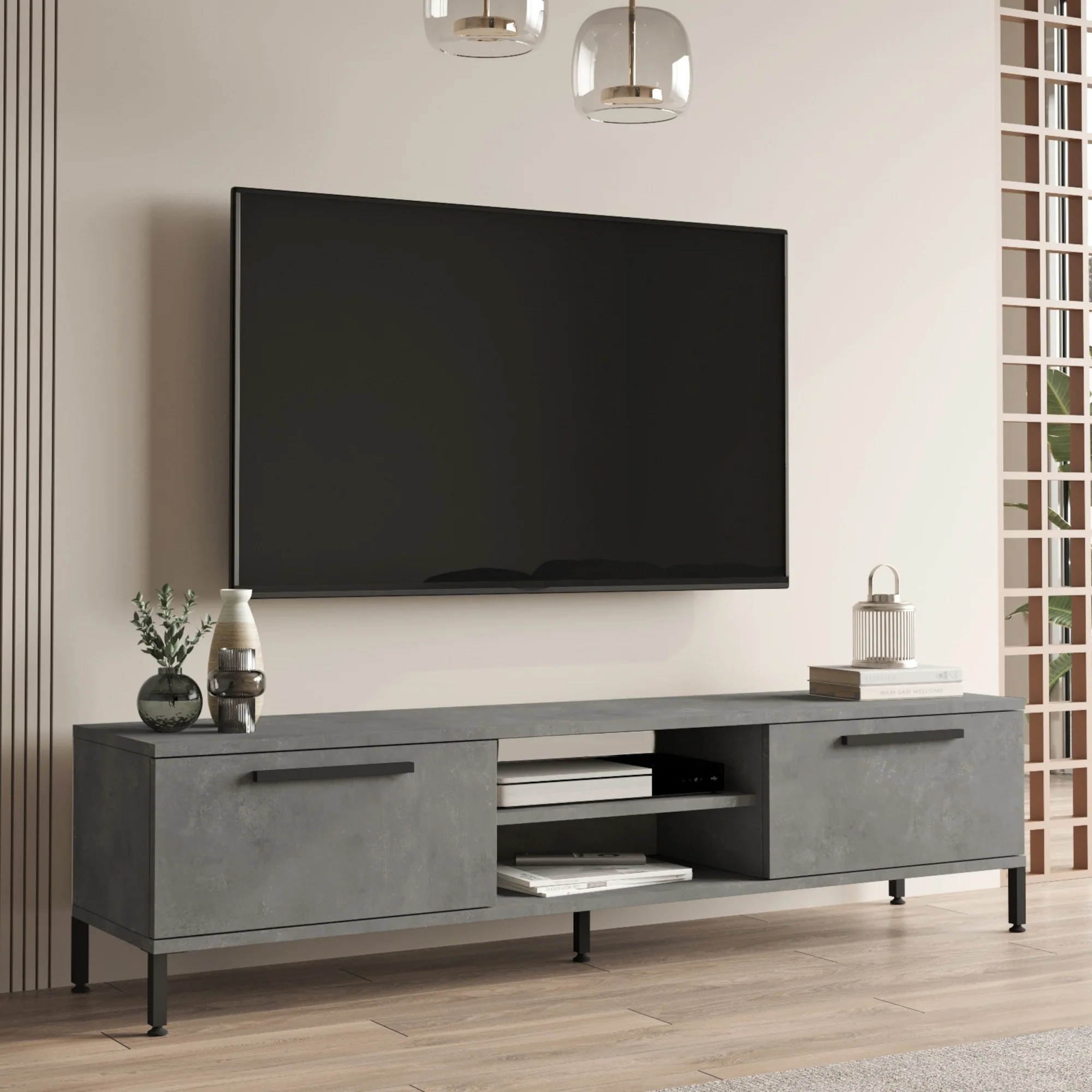 Stolik RTV Lempäälä z 2 półkami 160 x 35 x 39 cm w różnych kolorach [en.casa] - Image 5