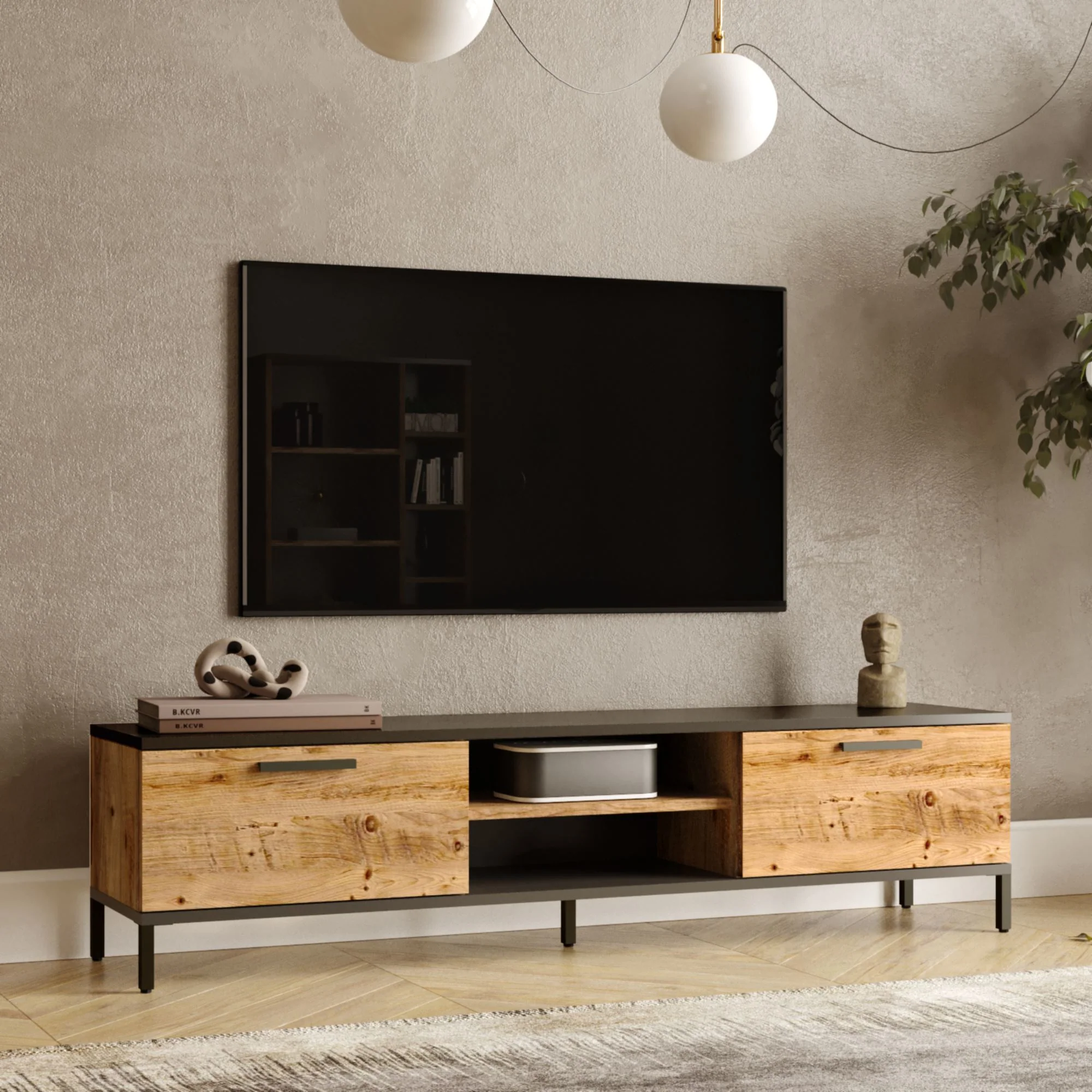 Stolik RTV Lempäälä z 2 półkami 160 x 35 x 39 cm w różnych kolorach [en.casa] - Image 6