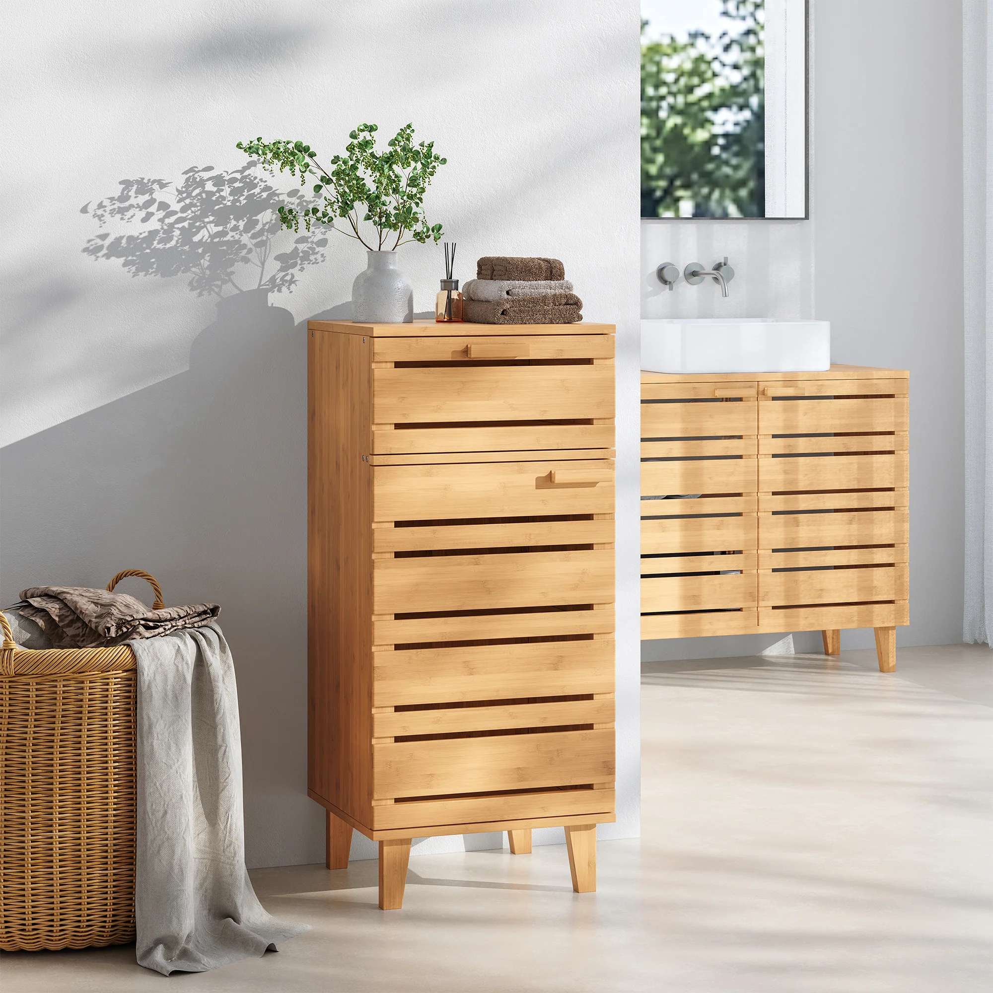 Szafka łazienkowa Epind 75x33x30 cm naturalny bambus [en.casa] - Image 2