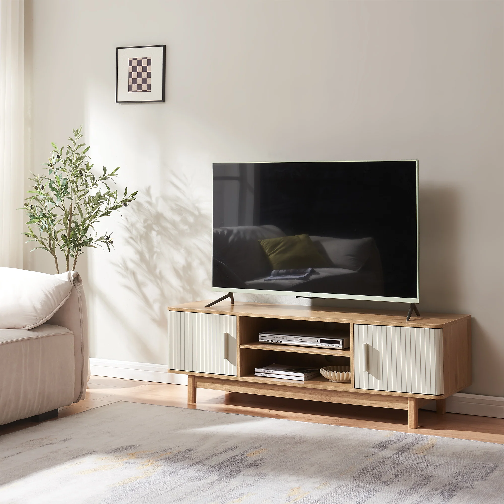 Szafka pod TV Ferrersp z 2 drzwiami 140x40x45 cm dąb/kolory piasku [en.casa] - Image 2