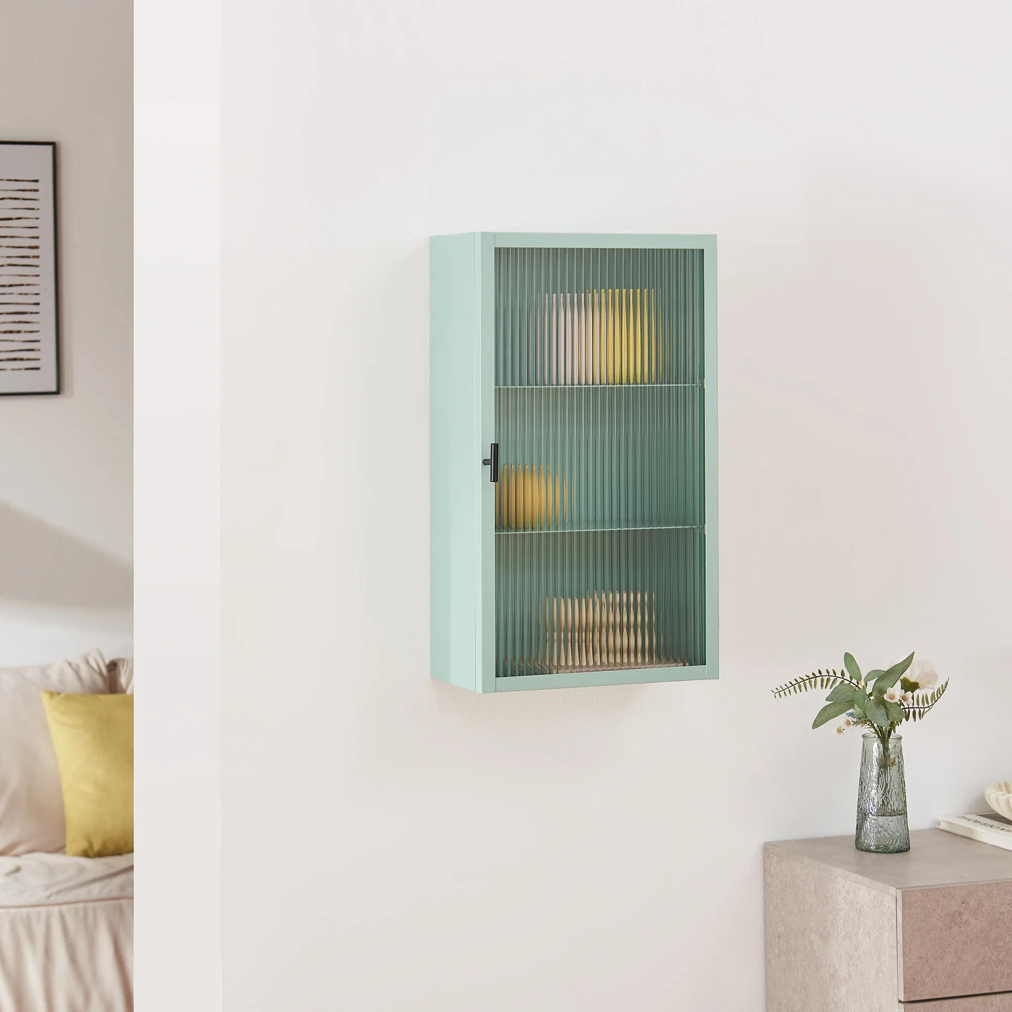 Szafka wisząca Zundert z drzwiami ze szkła żebrowanego 60x35x15 cm stal [en.casa] - Image 2
