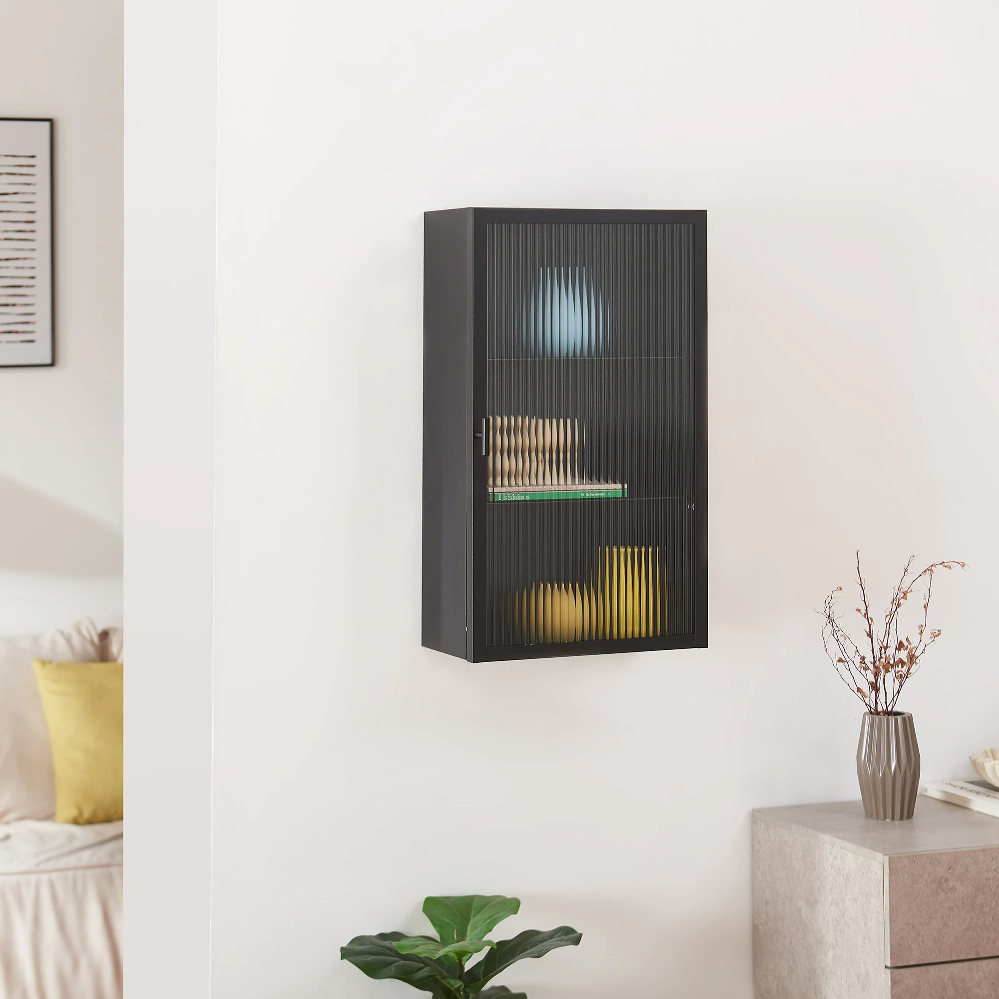 Szafka wisząca Zundert z drzwiami ze szkła żebrowanego 60x35x15 cm stal [en.casa] - Image 4