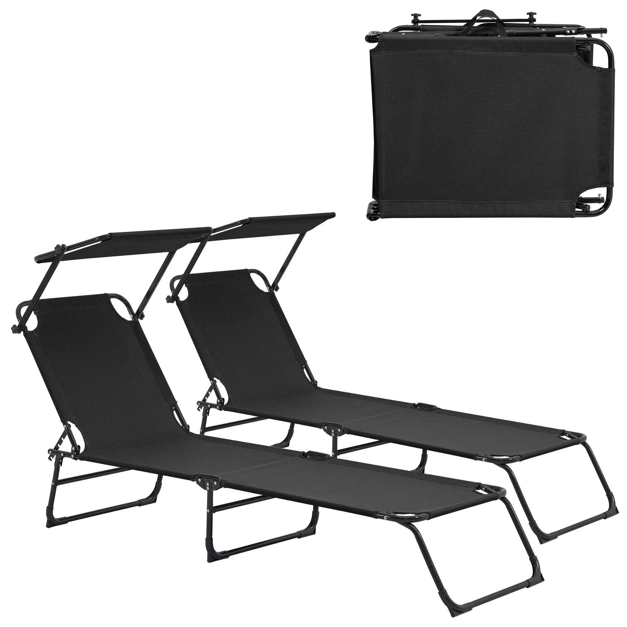 [en.casa]® Leżak plażowy z daszkiem składany 2 szt. (różne kolory) - Image 4