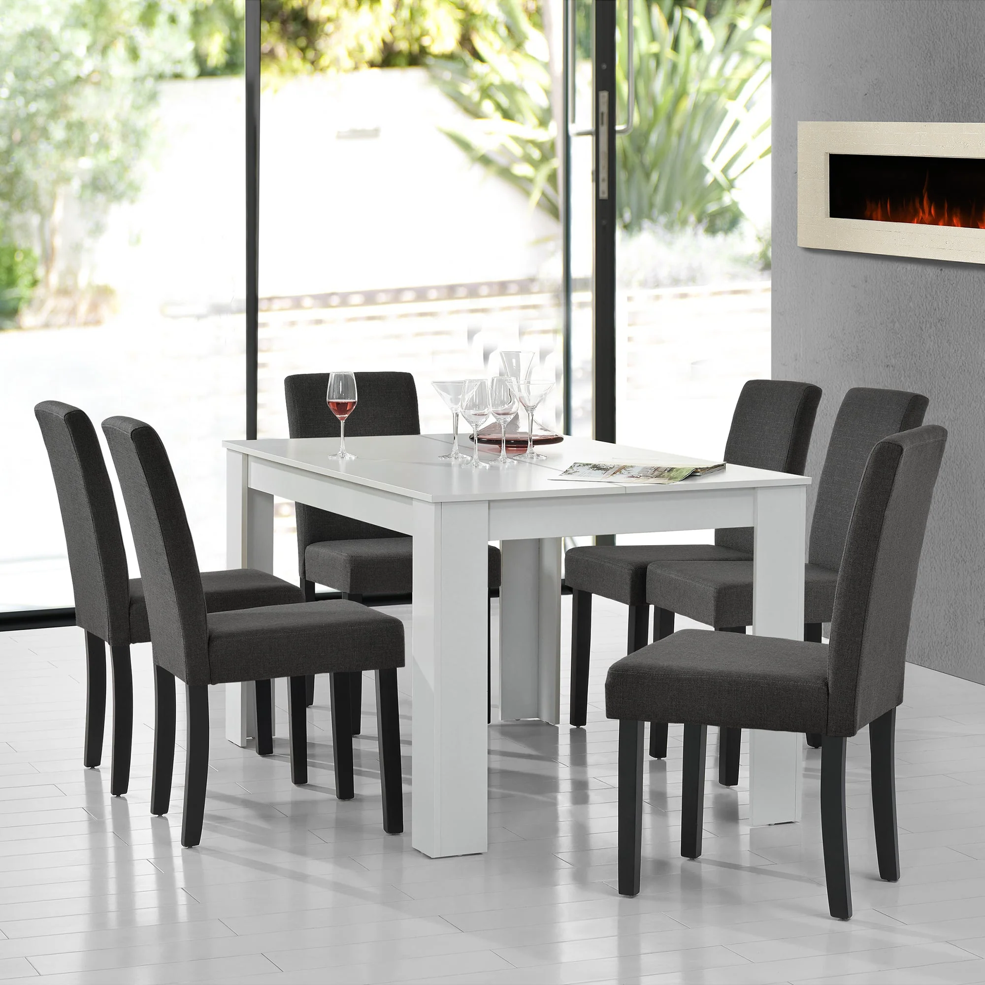 [en.casa]® Stół 140x90 cm + miękkie krzesła 6 szt. (różne kolory) - Image 6